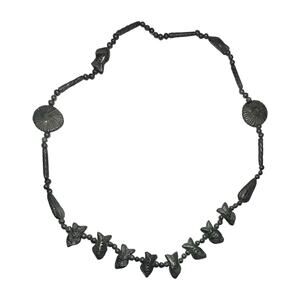 Vintage Mexican Black Clay Oaxaca Barro Fish Motif Fetish Folk Art Necklace 28”